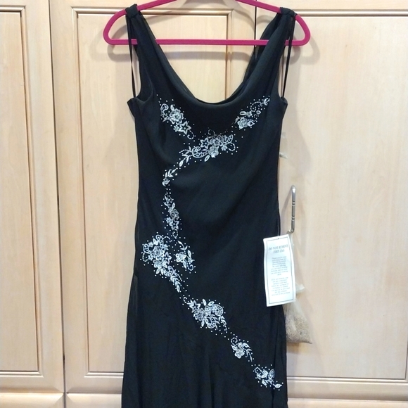 🖤 Y2K Black Beaded Sequin Rhinestone Silk/ Sheath/ Bias Cut Dress - Picture 16 of 16